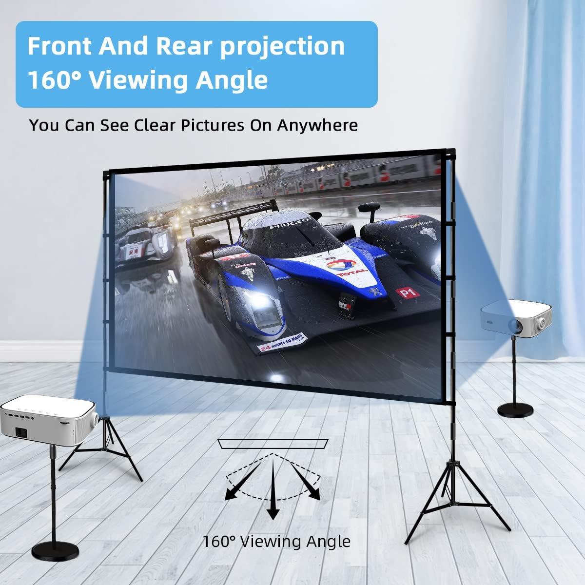 Projector Screen with Stand,  100 Inch Outdoor Projector Screen Portable Indoor Projection Screen 16:9 4K Rear Front Movie Screen with Carry Bag for Home Backyard Theater