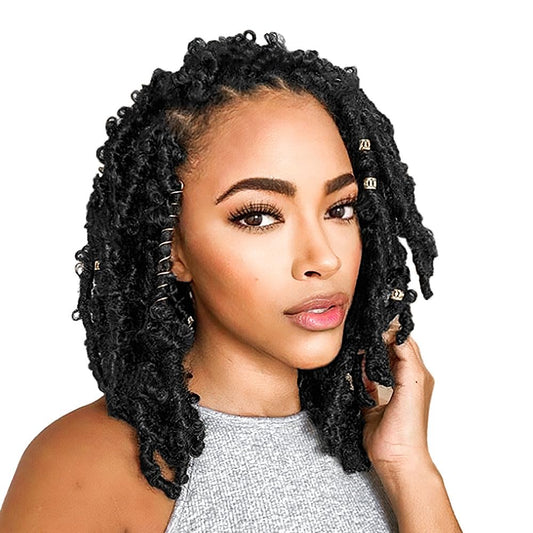 6 Packs Butterfly Locs Crochet Hair 12 Inch Pre Looped Distressed Locs Crochet Braids (1B)