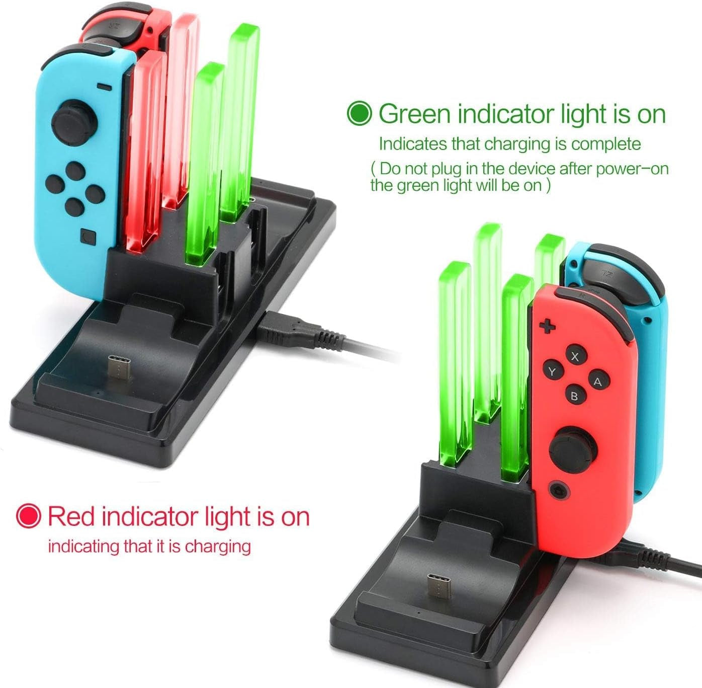 Controller Charger Dock for Nintendo Switch, 6 in 1 Charging Station for Nintendo Switch Joy-Con Controllers and Pro Controllers Black(Not for Powera Pro Controllers)
