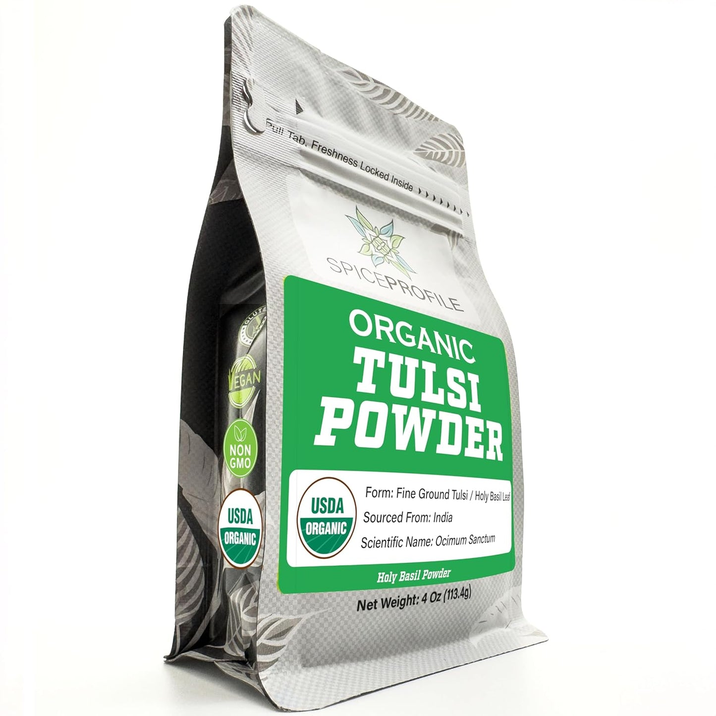 | USDA Certified Organic Holy Basil (Tulsi Leaf) Powder | Resealable 4Oz Pouch | for Vitality & Wellness | Perfect for Teas & Drinks TLBH