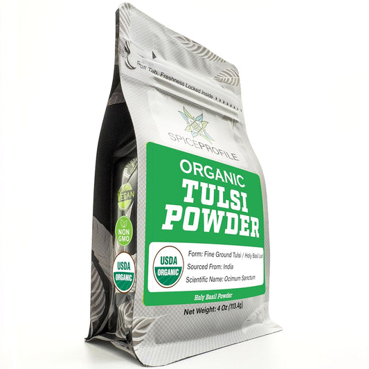 | USDA Certified Organic Holy Basil (Tulsi Leaf) Powder | Resealable 4Oz Pouch | for Vitality & Wellness | Perfect for Teas & Drinks TLBH