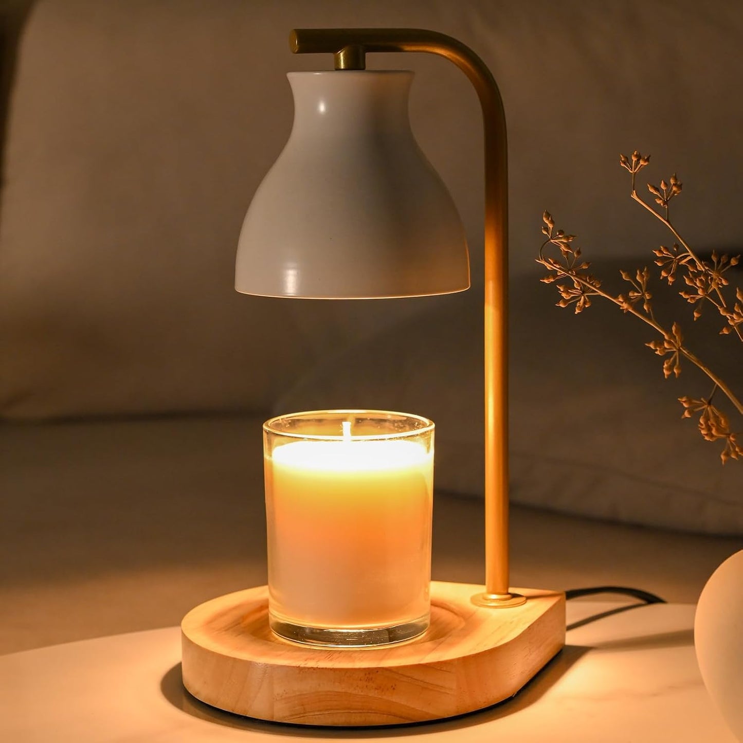 Candle Warmer Lamp - Candle Lamp Warmer with Dimmable, Birthday Gifts for Mom Women, House Warming Gifts New Home Decor, Wax Melt Warmer with 2 Bulbs D.White Gold