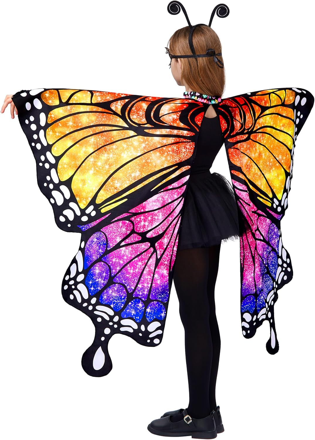 Starry Butterfly Wing, Butterfly Costume Kids for Halloween Costume Girls with Butterfly Shawl, Black Hairband and Eye Mask