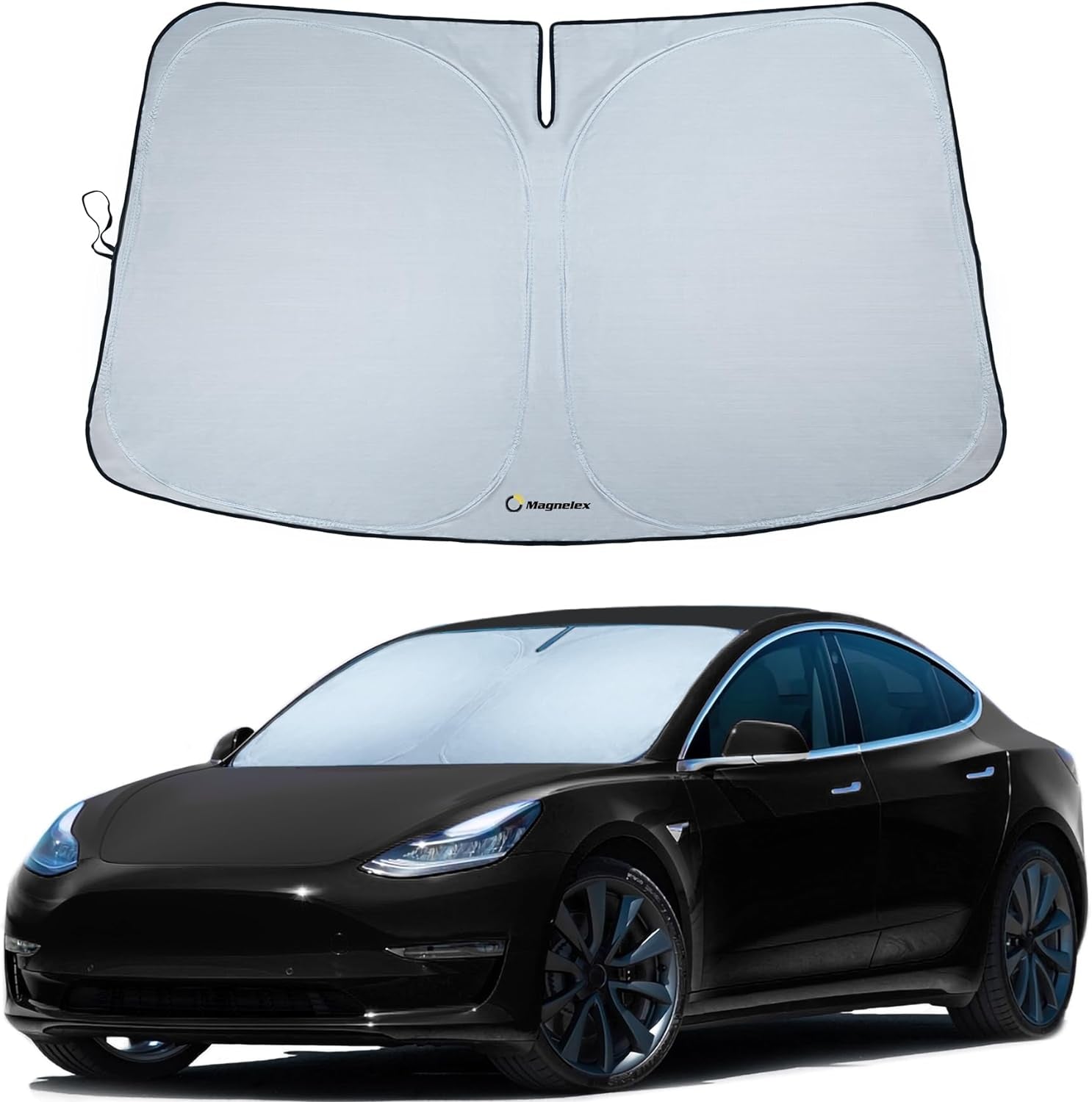 Tesla Windshield Sun Shade (Model 3/Y), Reflective Polyester Blocks Heat & Sun, Foldable Car Window Sun Blocker, Mirror Cut-Out, Fade-Resistant Sunshade, Tesla 3 Accessories