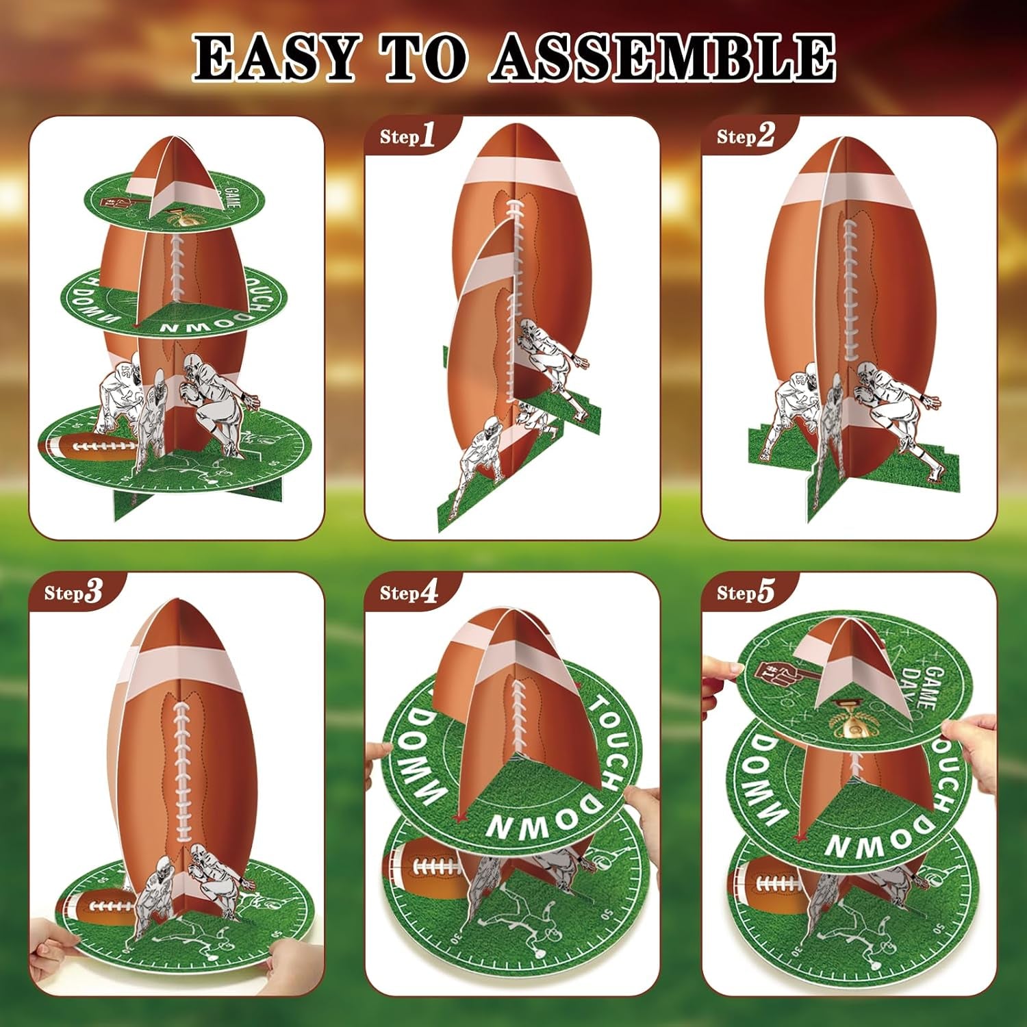 Football Cupcake Stand 3 Tier Dessert Tower Super Football Bowl Party Decoration Football Theme Party Cupcake Stand Party Cupcake Concession Stand Tower for Kids Football Sports Party Supplies Decor