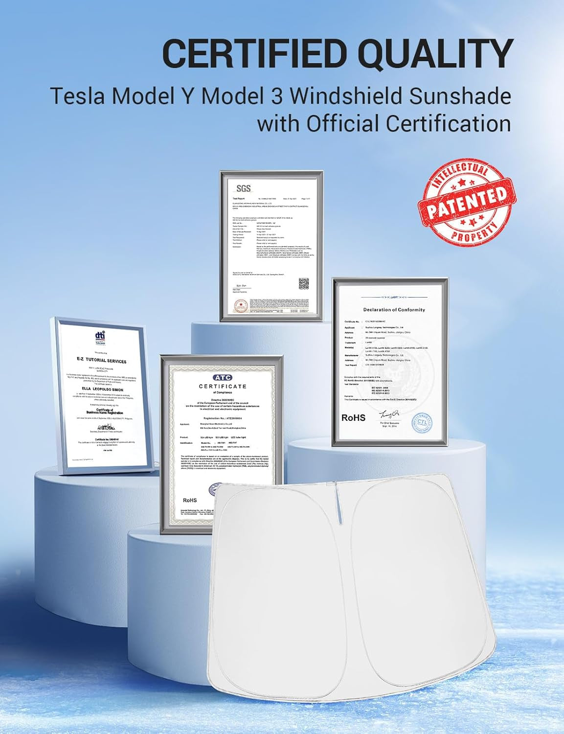 Newest for 2016-2024 Tesla Model Y Model 3 Windshield Sunshade Folding Front Window Sun Shade Full Cover, Heat UV Protection Visor Accessories (Fit 2024 Model 3 Highland)