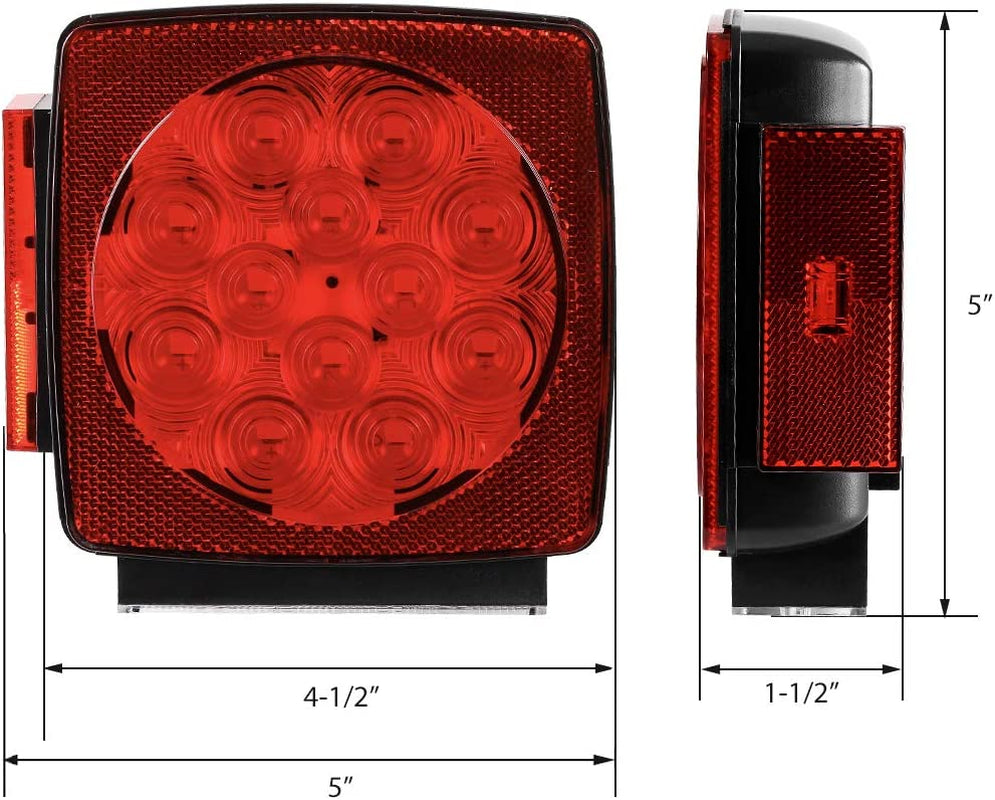 12V LED Submersible Left and Right Trailer Lights Stop Tail Turn Signal Lights for under 80 Inch Boat Trailer Truck RV Marine-Replacement for Your Incandescent Bulb Units