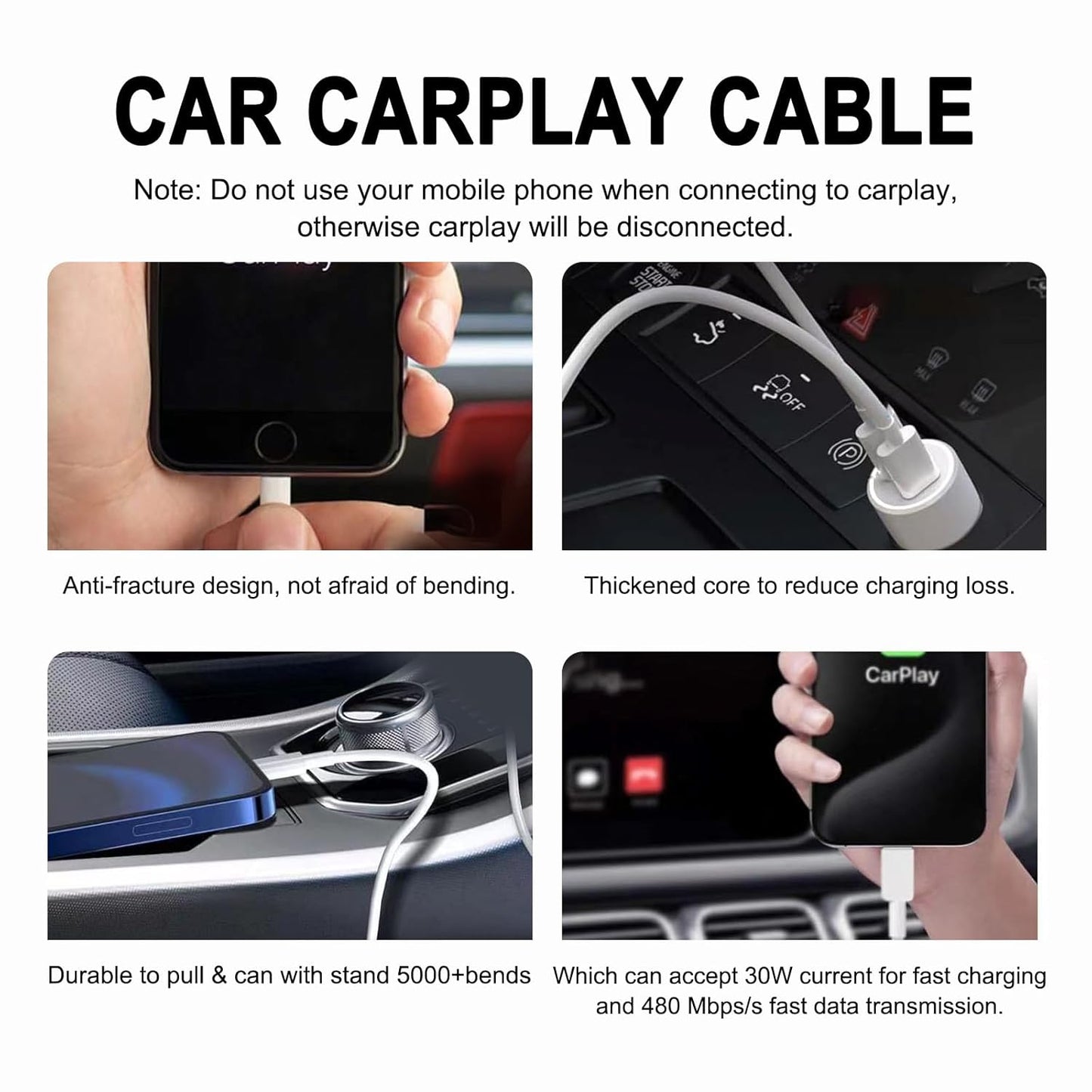 2 Pack USB-A to USB-C Car Carplay Cable for Iphone 16/15,16E, Iphone 16/15 Plus, Iphone 16/15Pro , Iphone16/15Pro Max Carplay USB C Cord,Ipad Usb C Cable 10Th, Ipad Air Car Charger Cable Cord (White)
