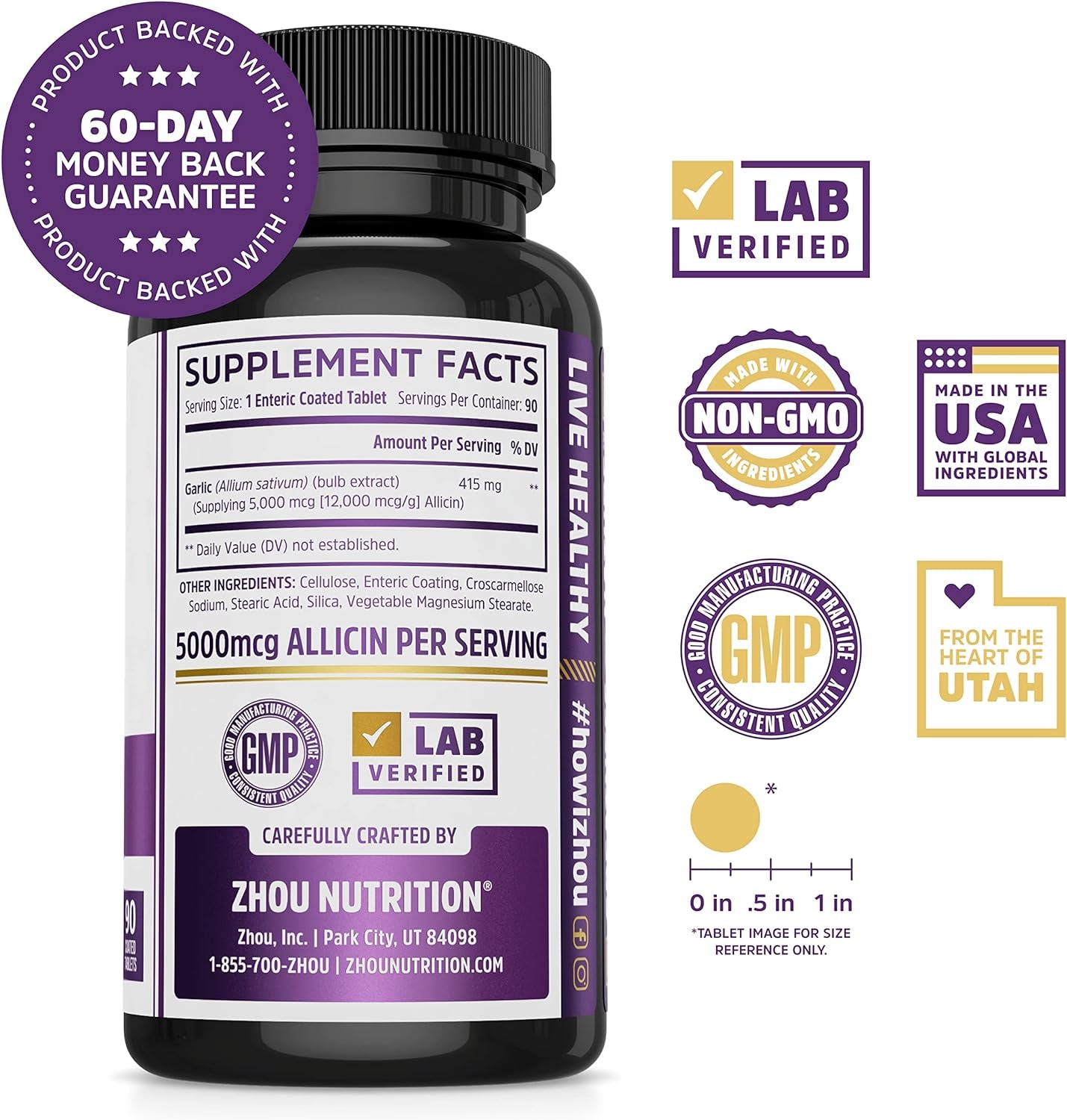 Nutrition Garlic Supplement with Allicin, Extra Strength 5000Mcg Allicin per Serving, Support Immune System, Blood Pressure and Cholesterol Health, 90 Servings TLBH