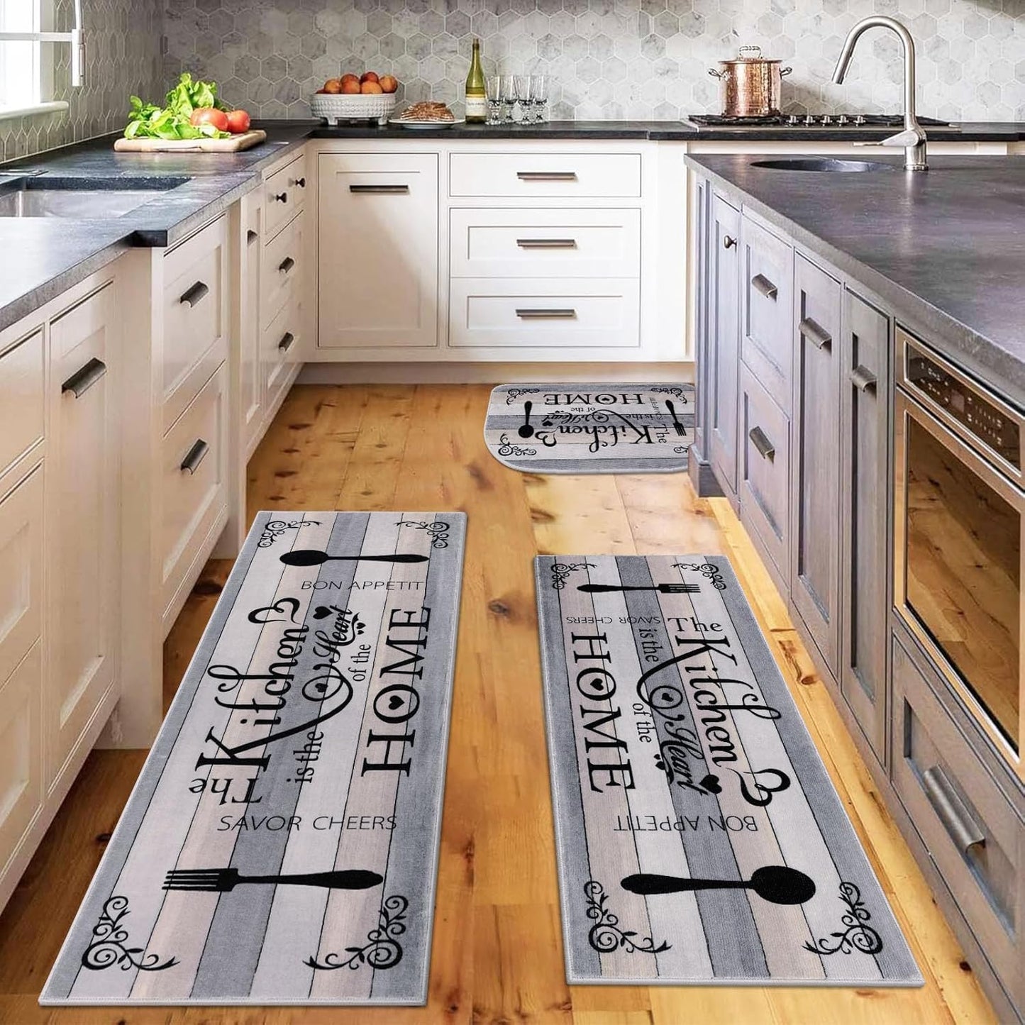 Boho Kitchen Rug Sets 3 Pieces, Washable Kitchen Mats for Floor, Non Slip Soft Kitchen Area Rug Floor Mat for Kitchen, Laundry Room and Hallway (Teal, 20''X32''+20''X47''+20''X59'')