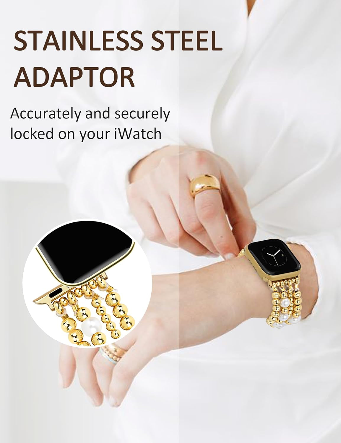 Beaded Bracelet Women Compatible with Apple Watch Bands 40Mm 45Mm 44Mm 41Mm 38Mm 42Mm Dressy Fancy Fashion Cute Stretchy Elastic Jewelry Strap Replacement for Iwatch Series 9/8/SE/7/6/5/4/3/2/1