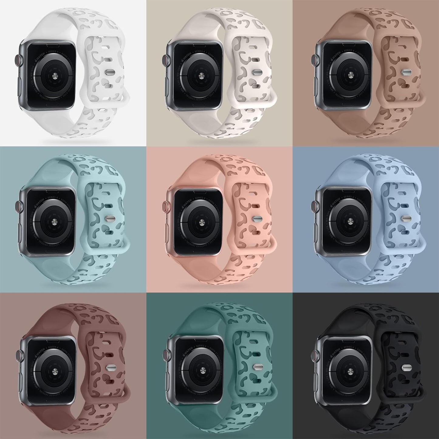 Leopard Engraved Bands for Apple Watch Band 40Mm 38Mm 41Mm 42Mm 44Mm 45Mm Women Men, Cheetah Sport Strap Silicone Waterproof Wristbands for Iwatch Series 9 8 7 6 SE 5 4 3 2 1