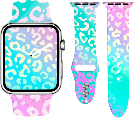 Leopard Print Compatible with Apple Watch Band for Women 42Mm 44Mm 45Mm 49Mm, Cheetah Print Sport Strap for Iwatch Bands Series SE 8 7 6 5 4 3 2 1, Gradient Green Leopard