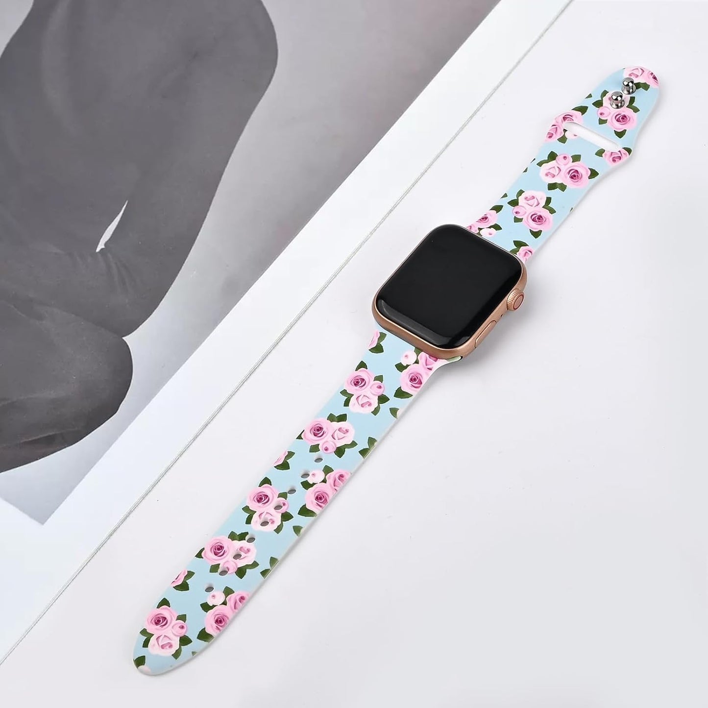 Floral Silicone Band Compatible with Apple Watch Bands for Women, 38Mm 40Mm 41Mm 42Mm 44Mm 45Mm 49Mm, for Iwatch Band Series 9 SE Ultra 8 7 6 5 4 3 2 1