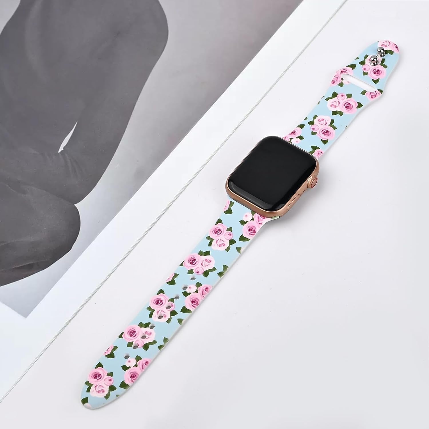 Floral Silicone Band Compatible with Apple Watch Bands for Women, 38Mm 40Mm 41Mm 42Mm 44Mm 45Mm 49Mm, for Iwatch Band Series 9 SE Ultra 8 7 6 5 4 3 2 1