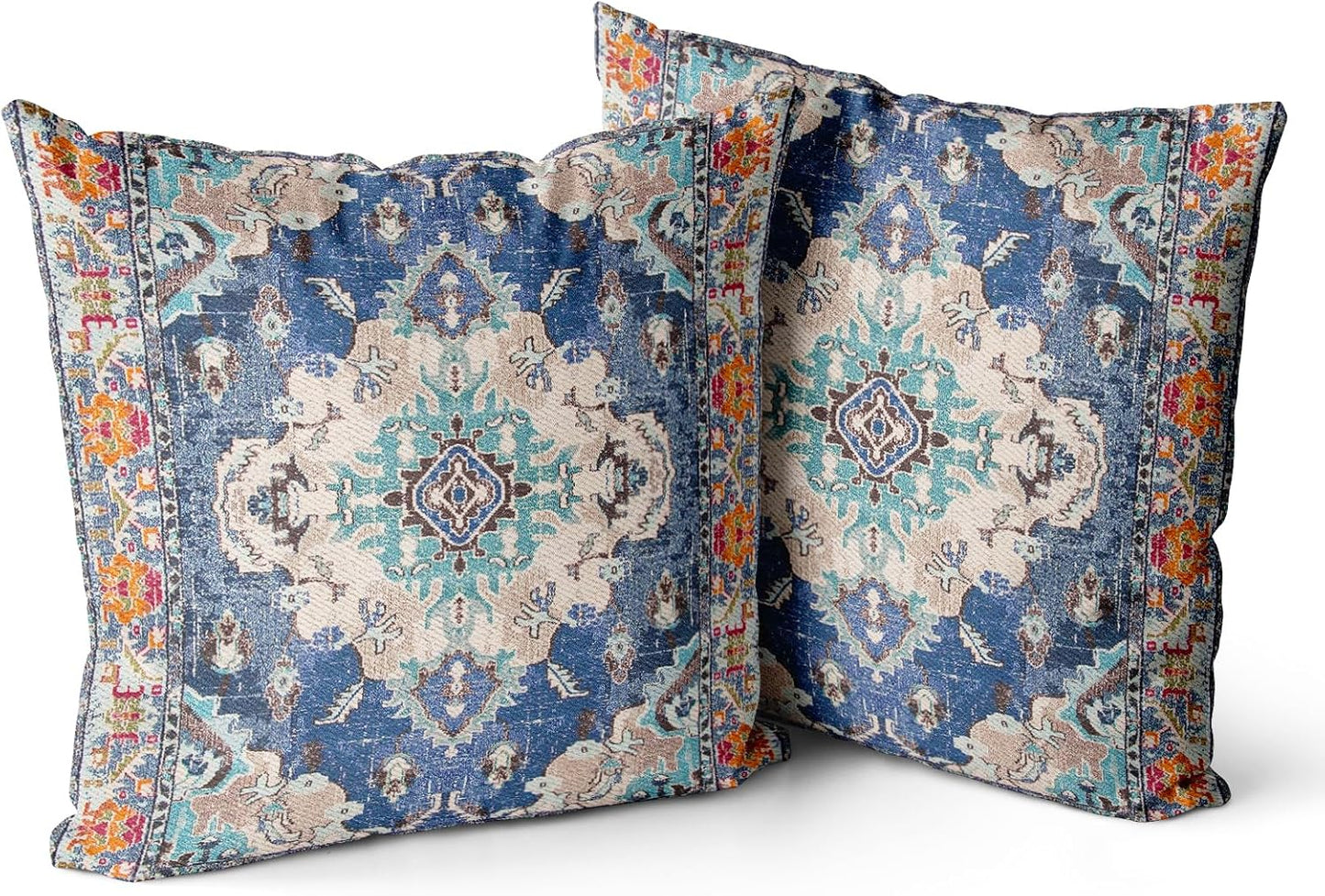 Boho Throw Pillow Covers 20X20 Inch Set of 2 Boho Rug Carpet Double Sided Pattern Cotton Soft Pillow Case Cushion Cover Pillowcase for Couch Sofa Bed Decorative (Blue)