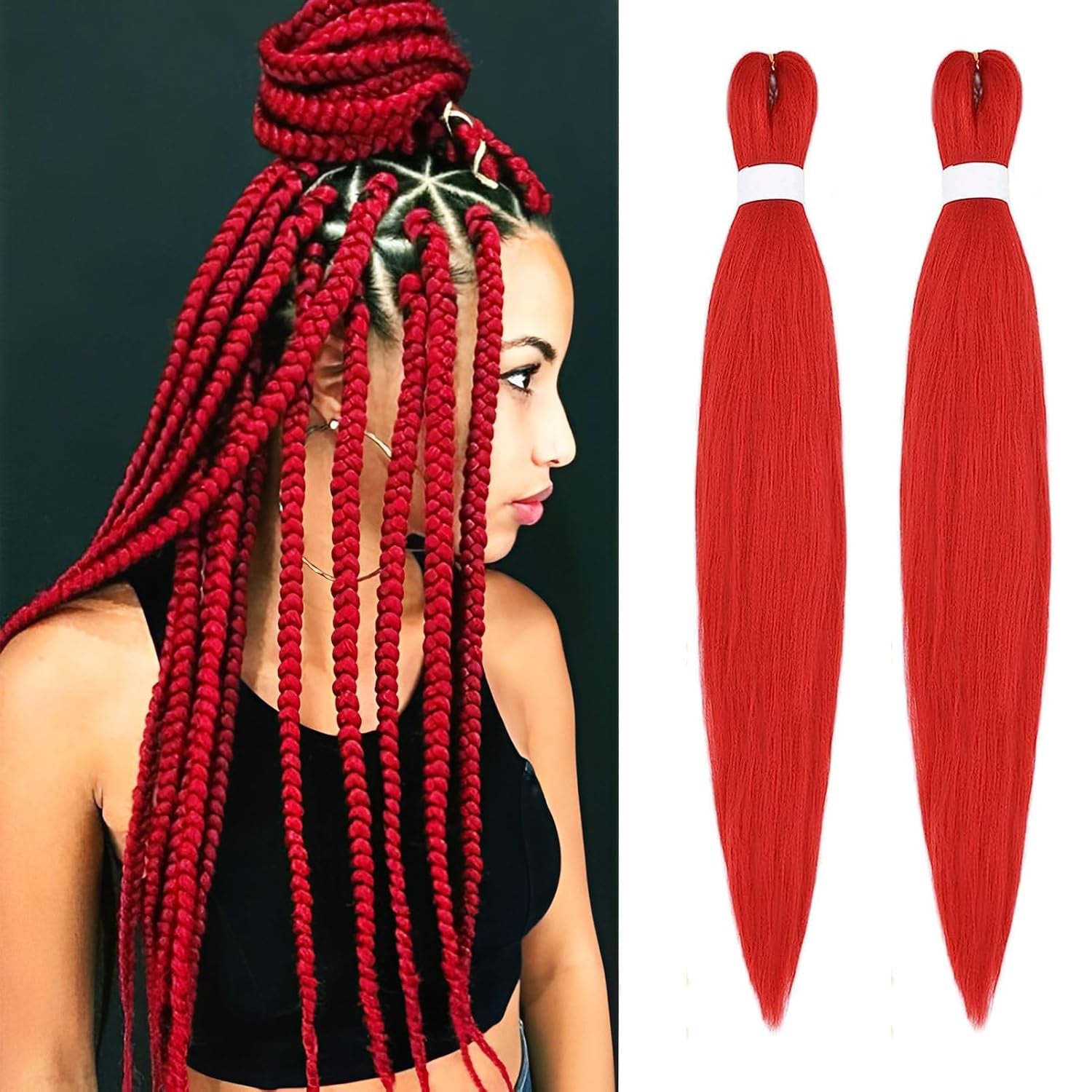 Red Braiding Hair Pre Stretched 26 Inch 2 Pack Pre Stretched Braiding Hair Long Straight Kanekalon Braiding Hair Soft Yaki Synthetic Braids Hair Extensions