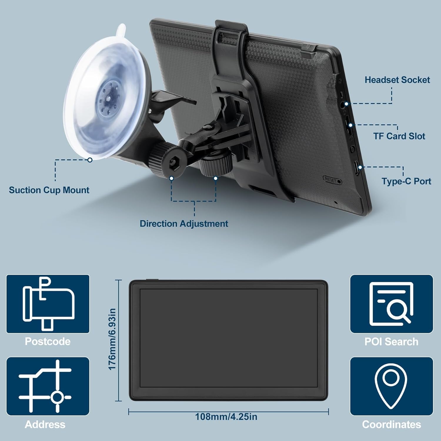 GPS Navigator for Car with Lastest 2024 Map, Free Lifetime Update, Car GPS Navigation System for Truck Commercial Drivers, Support Postcode POI Search, Voice Guidance, Speedcam Speedlimit Alerts, FM TRUCK DRIVER