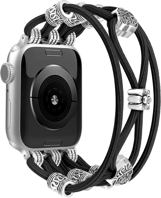 Beaded Bracelet Compatible with Apple Watch Band 40Mm 41Mm 38Mm 44Mm 42Mm 45Mm Women, Boho Braided Solo Loop Nylon Strap Stretchy Dressy Band Replacement for Iwatch Series 9/8/SE/7/6/5/4/3
