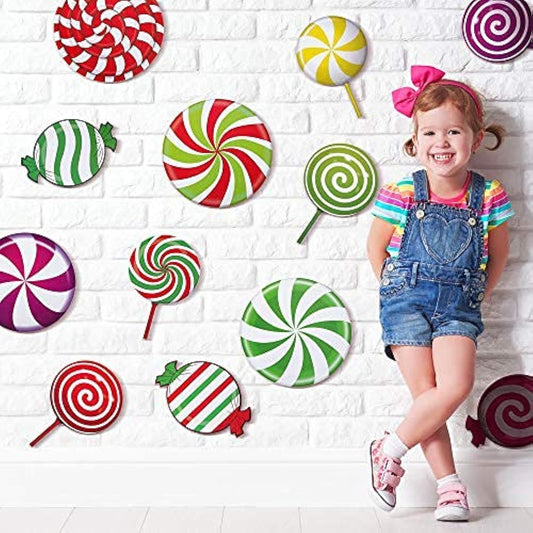 30 Pieces Peppermint Cutouts Christmas Candy Cutouts Colorful Candies round Lollipop Cutouts Candy Land Theme Birthday Wedding Party Decorations for Bulletin Board Decorations