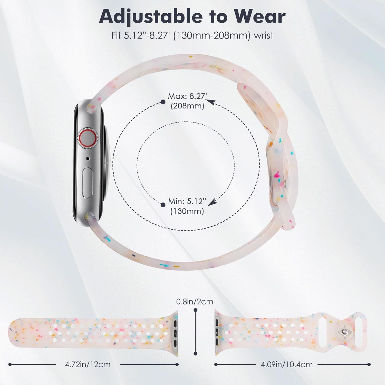 Sport Band Compatible with Apple Watch Band Ultra/Ultra2 49Mm/Series 10/9/8/7/6/5/4/3/2/1/SE 38/40/41/42/44/45/46Mm,Colorful Flakes Recycled Silicone Watchband Breathable Replacement Bands