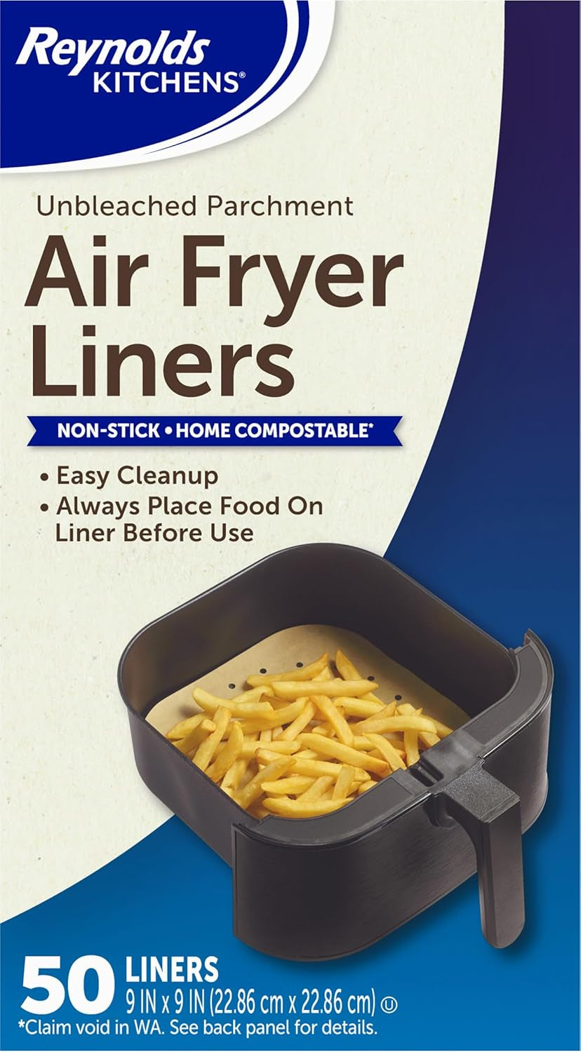 Kitchens Air Fryer Liners Disposable, Unbleached Parchment Paper Sheets, 50 Count