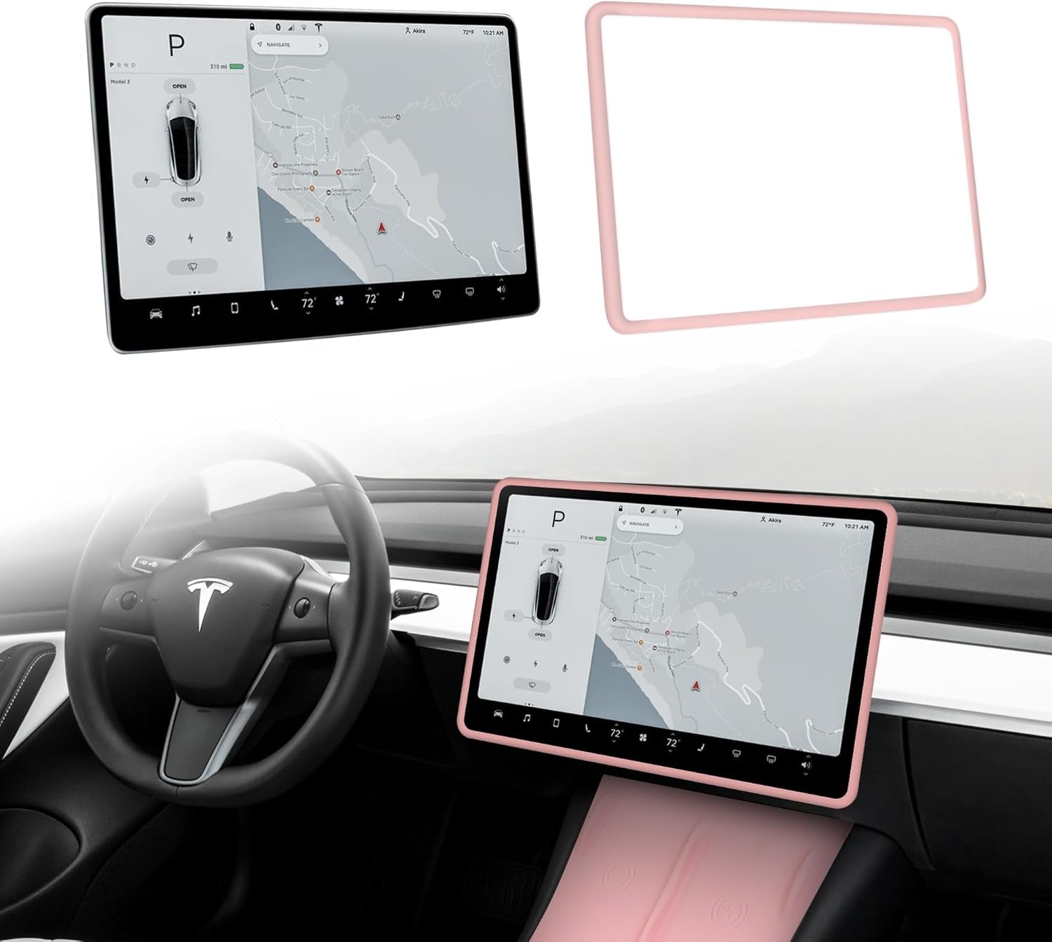 Screen Edge Protector Frame Compatible with Tesla Model 3/Y Interior Accessories 2017-2024 Silicone Center Console Bumper Decor Protection Skin Friendly Bordeaux Red