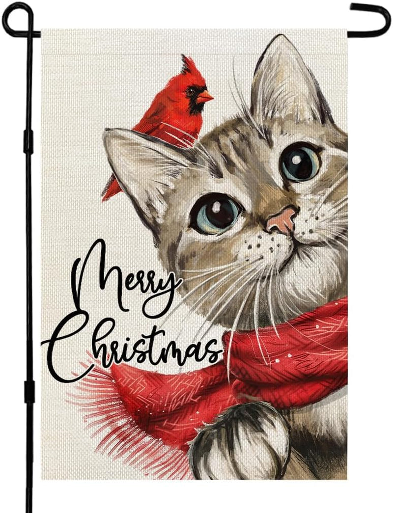 St Patricks Day Cat Garden Flag Hello Lucky 12X18 Inch Double Sided for outside Small Burlap Shamrock Clovers Holiday Yard Decoration