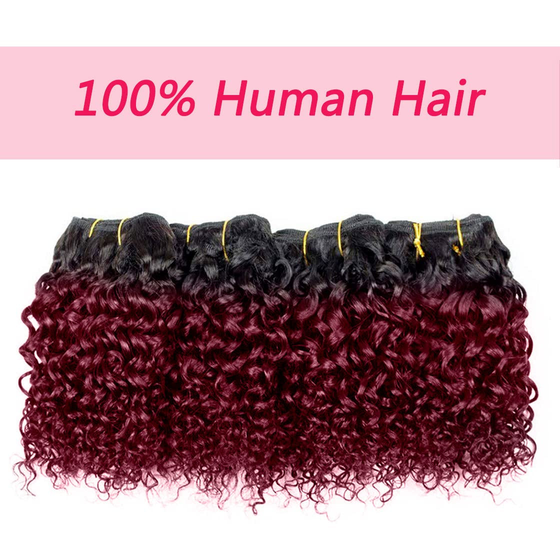 Curly Human Hair Bundles Kinky Curly Bundles Human Hair Bundles Curly Human Hair 4 Bundles 1B/99J Brazilian Virgin Human Hair 50 Gram/Bundle (8 8 8 8, 1B 99J)