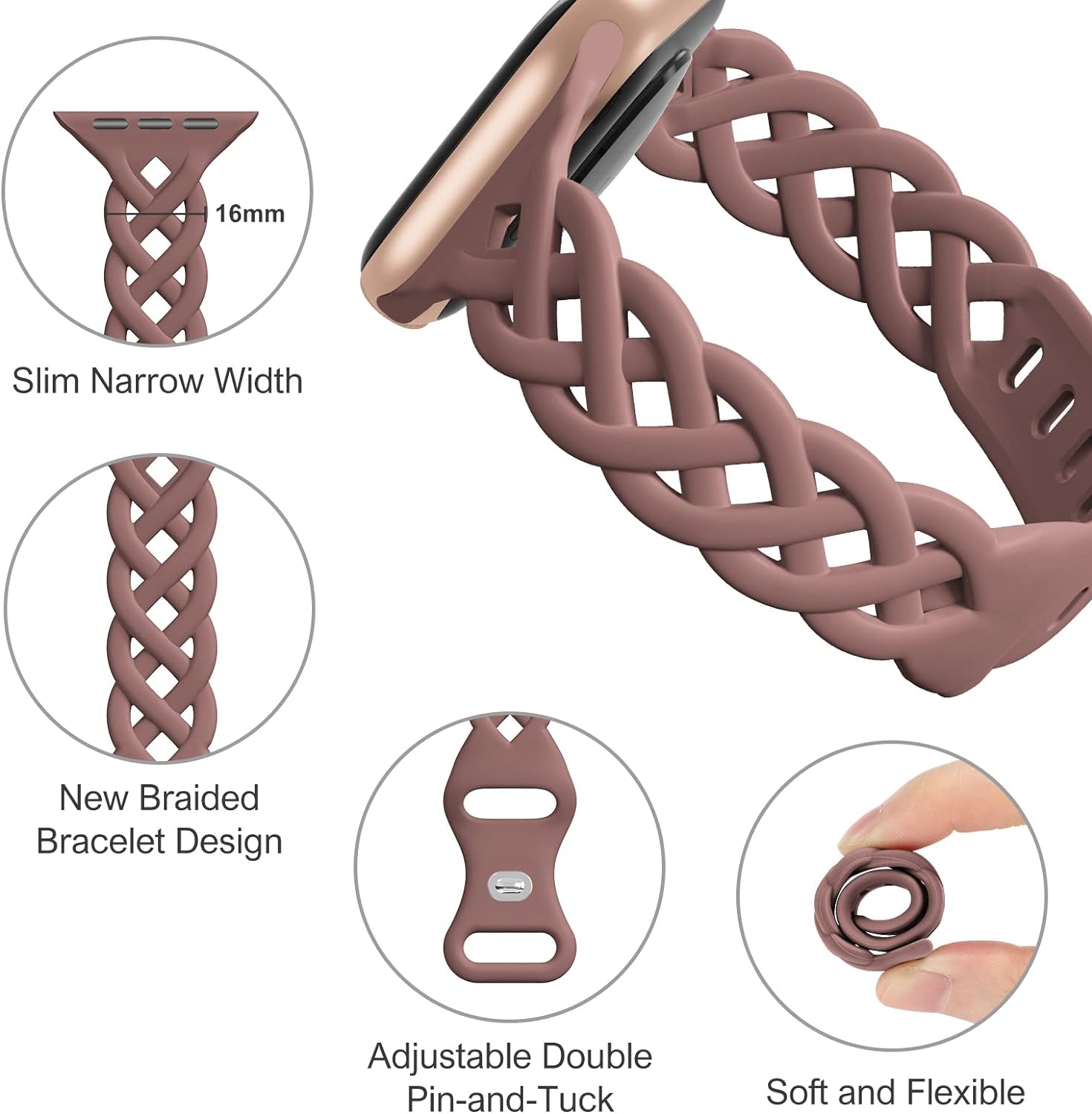 Slim Silicone Band for Apple Watch Band 40Mm 38Mm 41Mm 44Mm 45Mm 42Mm Women Breathable Braided Lace Thin Sport Strap Iwatch SE Series 9 8 7 6 5 4 3 2