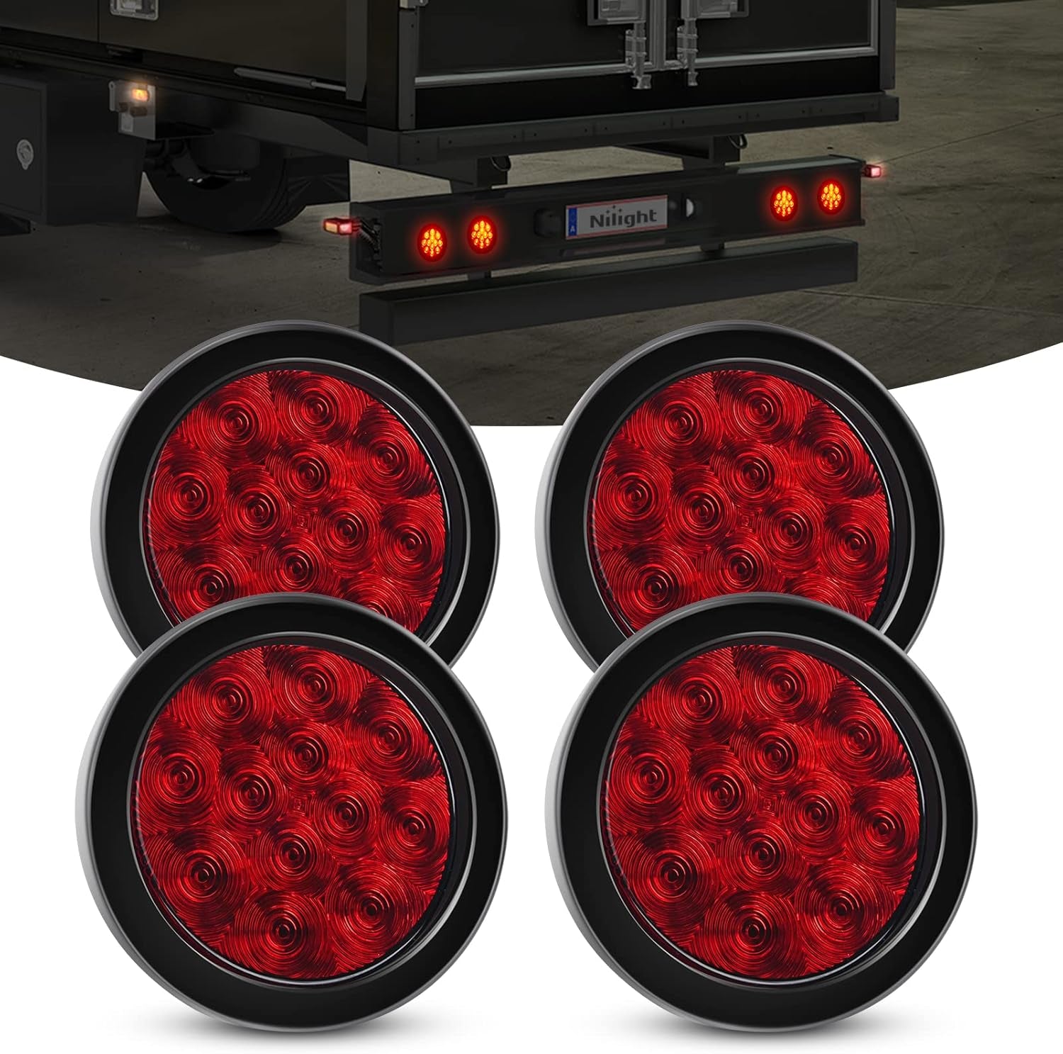 - TL-18 2PCS 4" round Red LED Trailer Tail Lights W/Surface Mount Grommet Plugs IP67 Stop Brake Turn Tail Lights for Truck Trailer RV Jeep