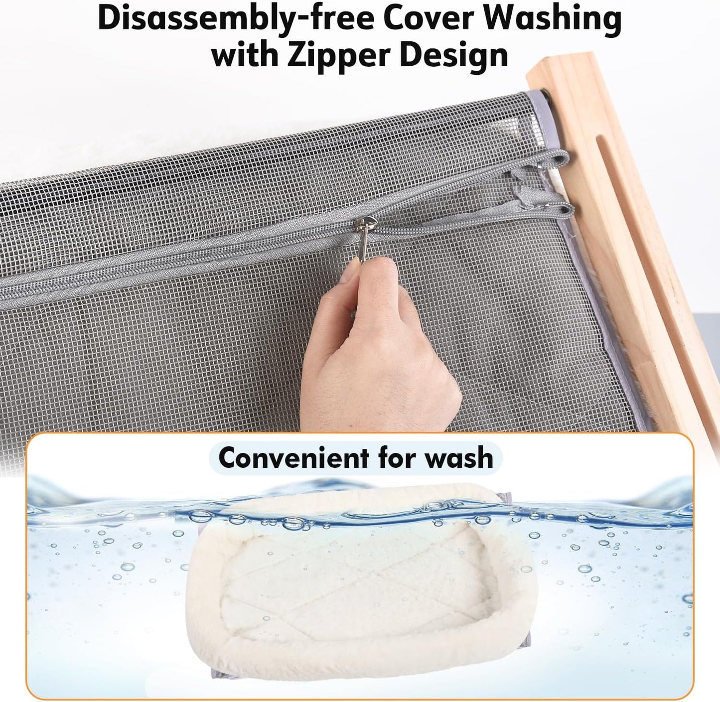 Cat Sill Window Perch Sturdy Hammock Seat with Cushion Bed Cover, Wood & Metal Frame for Large Cats, Easy to Adjust Windowsill, Bedside, Drawer and Cabinet(Cushion Bed)