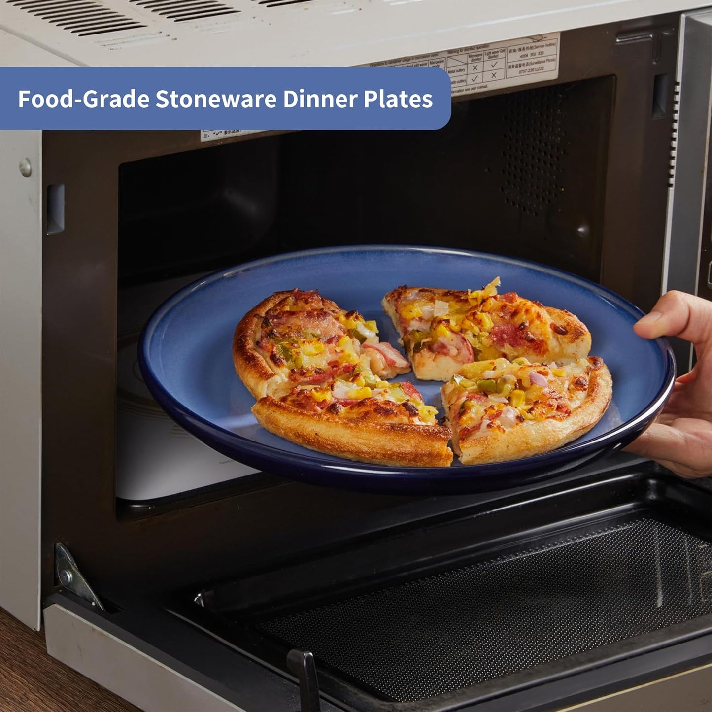 Blue Stoneware Dinnerware Set, 12 Pcs Reactive Glaze Plates and Bowls Sets, Handmade round Dishes Set for 4, Highly Chip and Crack Resistant Modern Plate Set