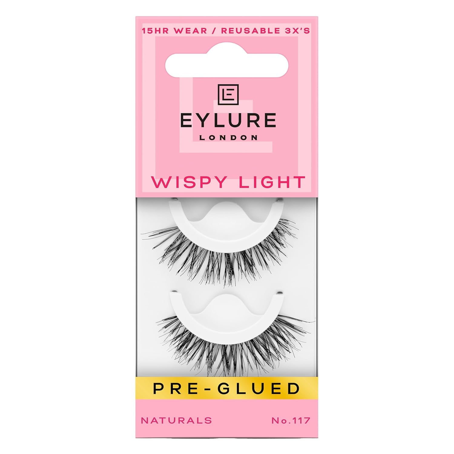 Press on Pre-Glued False Eyelashes, Wispy Light Texture Lash, No.117, 1 Pair