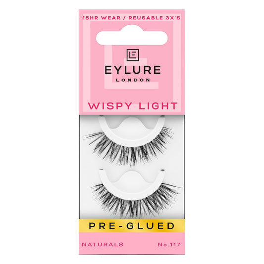 Press on Pre-Glued False Eyelashes, Wispy Light Texture Lash, No.117, 1 Pair
