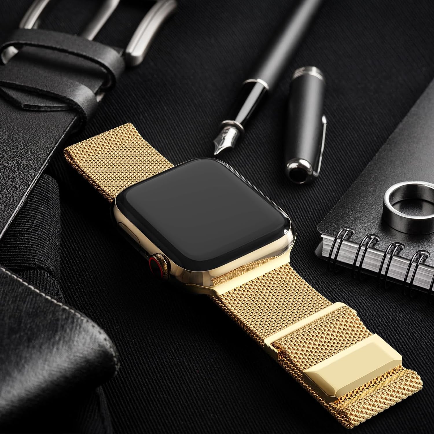 Compatible with Apple Watch Band 42Mm 44Mm 45Mm 38Mm 40Mm 41Mm,Stainless Steel Mesh Loop Magnetic Clasp Bands for Iwatch Series 9 8 SE 7 6 5 4 3 2 1 Women Men-41Mm/40Mm/38Mm Golden