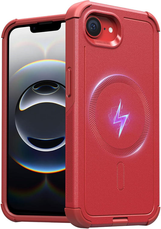 for Iphone 16E Case, 23 Ft Military-Grade Drop Protection, Heavy Duty Magnetic Phone Case, Compatible with Magsafe Accessories, Cyber Series, Red