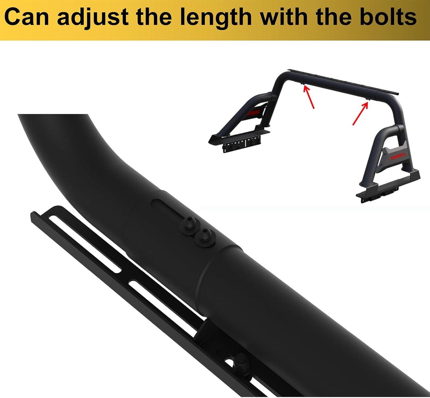 Roll Bar for Full Size Pickup Truck, Adjustable Sport Chase Rack Compatible with Tundra,Ford F-Series,Ram 1500/2500/3500,Silverado,Sierra,Titan&Titan Xd,Cargo Rack,Textured Black Powder