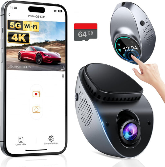 Dash Cam 4K with Touch Screen, Built-In 5G Wifi, Free 64GB Card, Dash Camera for Cars with App, Car Camera, Dashcams for Cars, 24 Hours Parking Monitor, Night Vision, Loop Recording