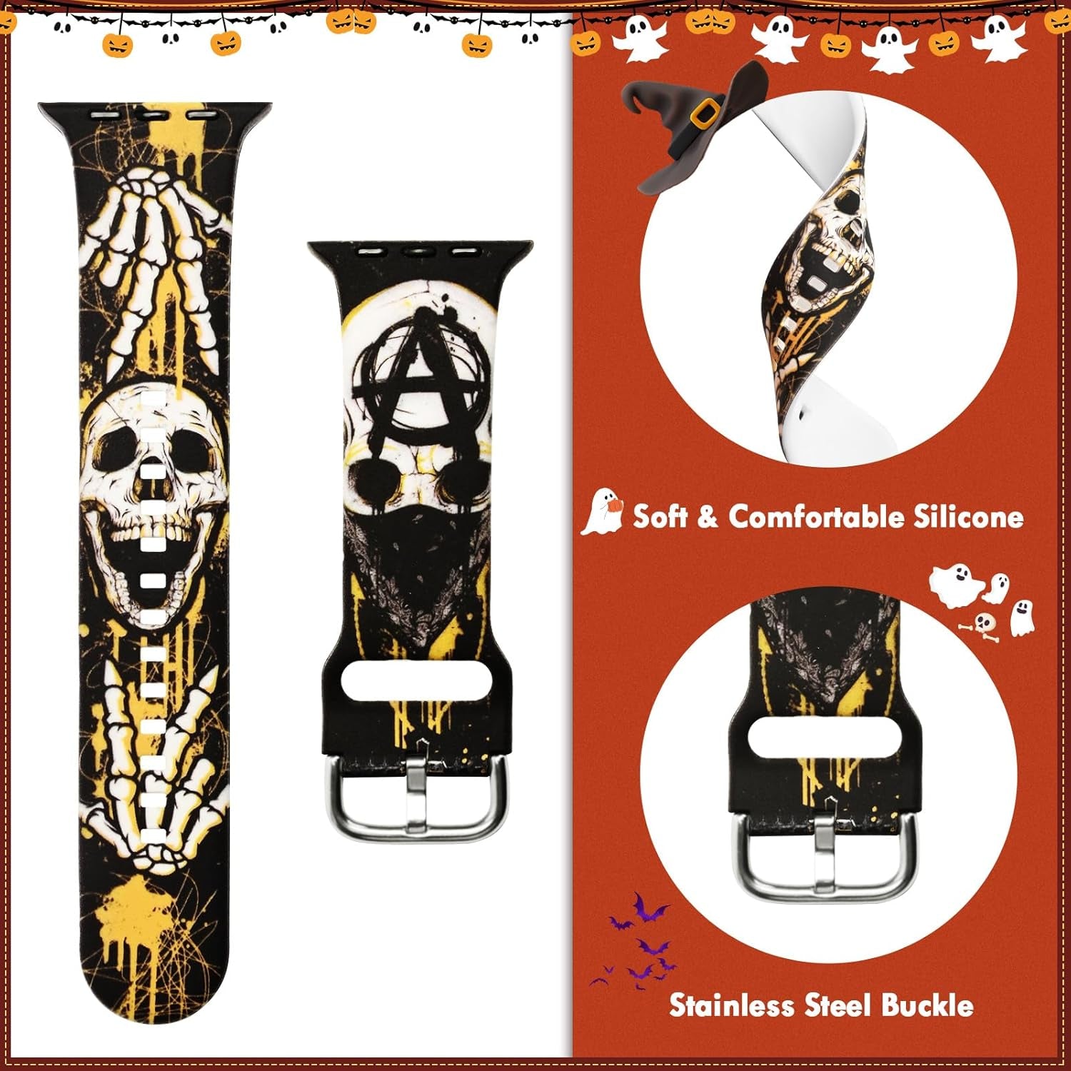 Halloween Compatible with Apple Watch Band 40Mm for Women Girl, Silicone Strap for Apple Watch Bands Gift 38Mm 41Mm, Soft Festival Bands for Iwatch Bands Series 10 9 8 7 6 5 4 3 2 1 SE Men Boy
