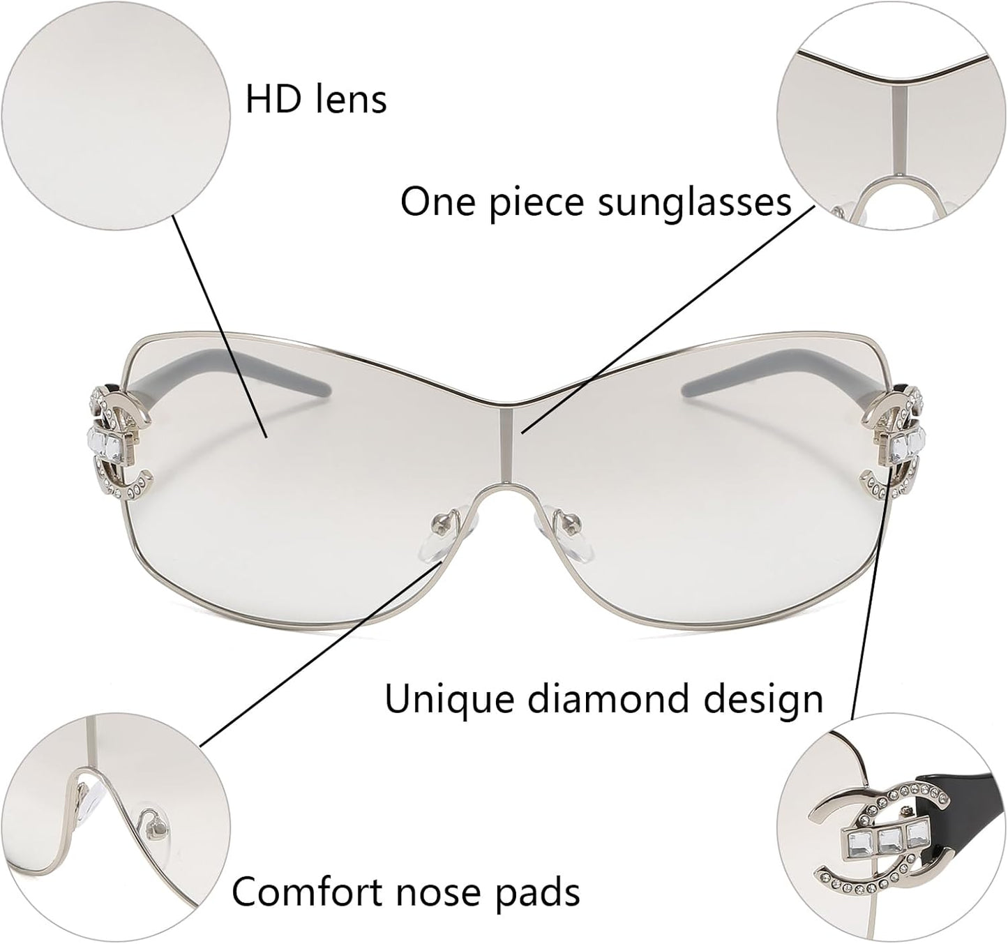 Wrap around Y2K Sunglasses for Women Men Fashion Large Frame One-Piece Shades Trendy Shield Design Gradient Lens