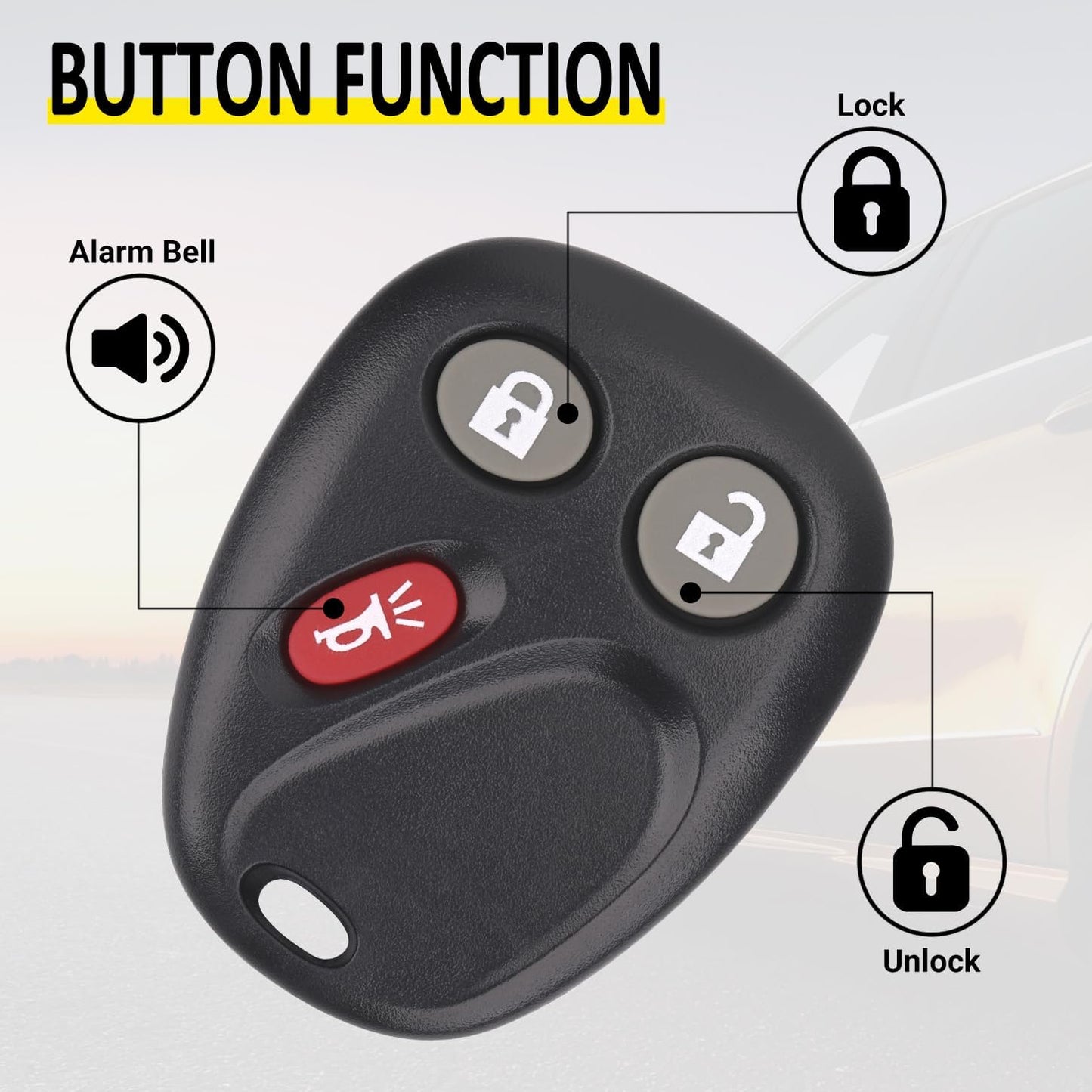 Keyless Entry Remote Key Fob Compatible with Chevy Tahoe Suburban Silverado Avalanche, GMC Sierra Yukon, Cadillac Escalade, Hummer H2 2003 2004 2005 2006, Replacement for LHJ011 (Pack of 2)