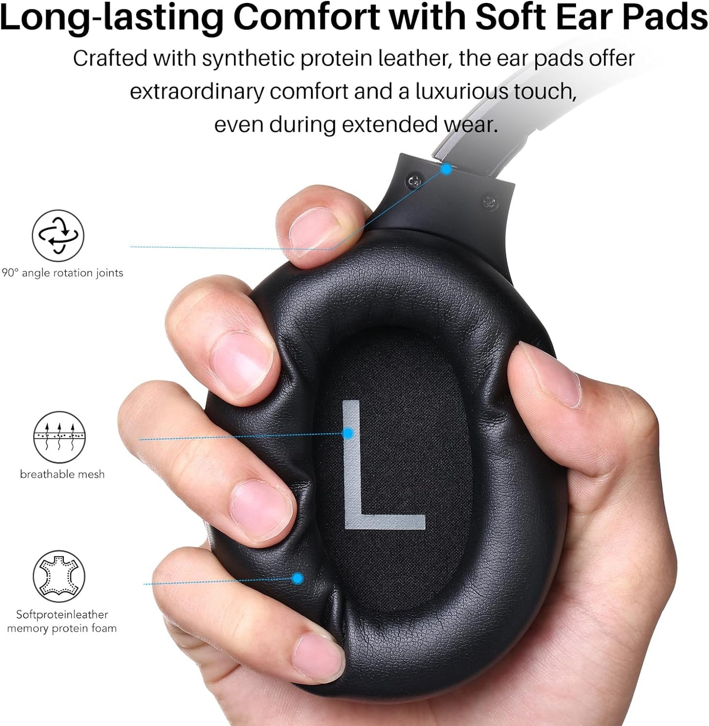 HT2 Hybrid Active Noise Cancelling Headphones, Wireless over Ear Bluetooth Headphones, 60H Playtime, Hi-Res Audio Custom EQ via App Deep Bass Comfort Fit Ear Cups, for Home Office Travel