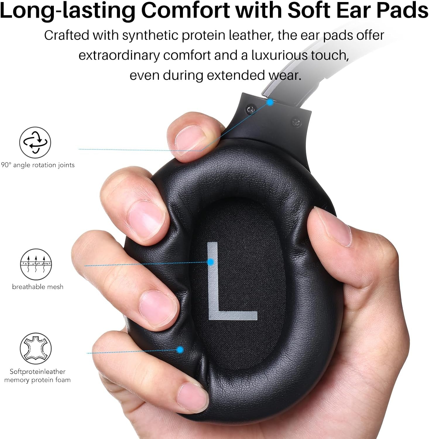 HT2 Hybrid Active Noise Cancelling Headphones, Wireless over Ear Bluetooth Headphones, 60H Playtime, Hi-Res Audio Custom EQ via App Deep Bass Comfort Fit Ear Cups, for Home Office Travel