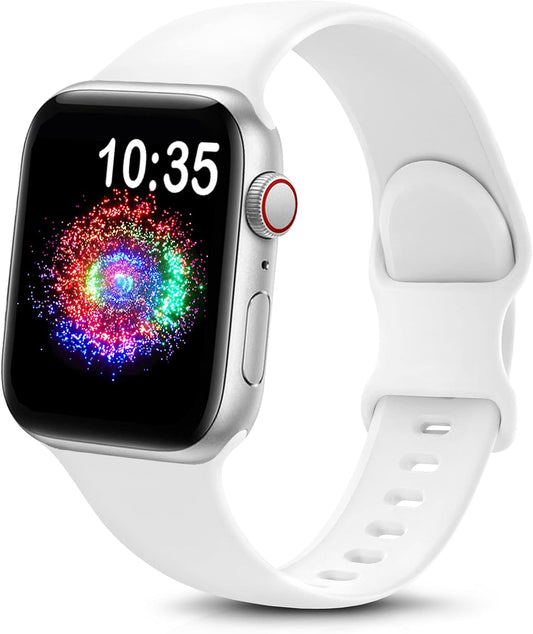 Sport Band Compatible with Apple Watch Bands 38Mm 40Mm 41Mm 42Mm 44Mm 45Mm 49Mm,Soft Silicone Strap Compatible for Apple Watch Series 9 Ultra 8 7 6 5 4 3 2 1 SE Men Women White 38/40/41MM