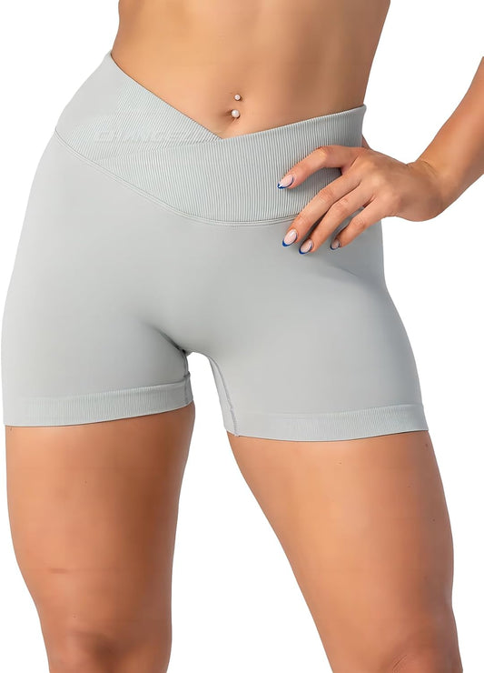V Cross Waist Scrunch Workout Shorts for Women - 3.5 Inch High Waisted Booty Contour Gym Yoga Shorts