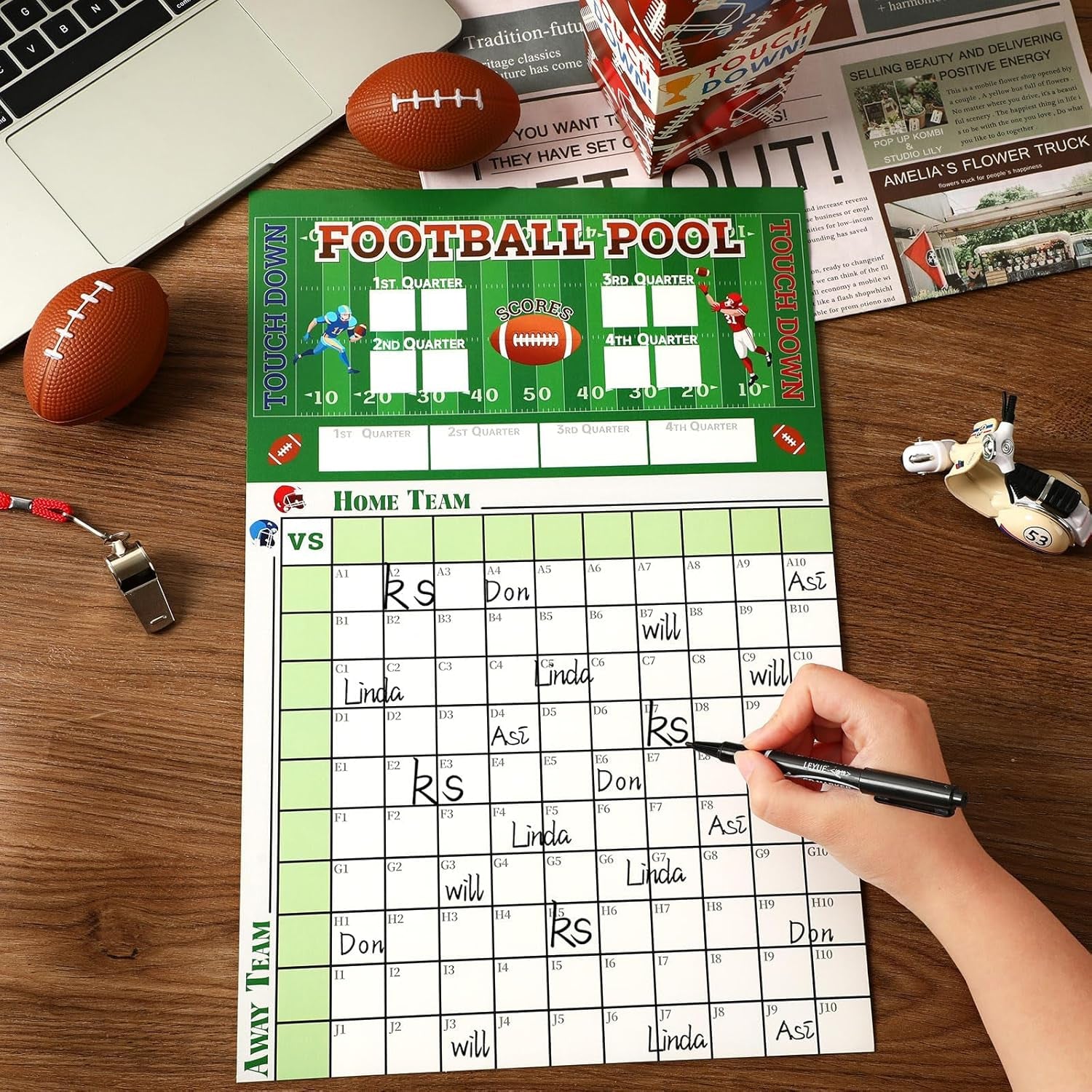6 Pcs Football Pool Poster 17 X 11 Inch Football Squares Pool Board Office Pool Football Poster Big Football Game Party Board Decorations Football Super Game Bowl Party Pool Poster 2025