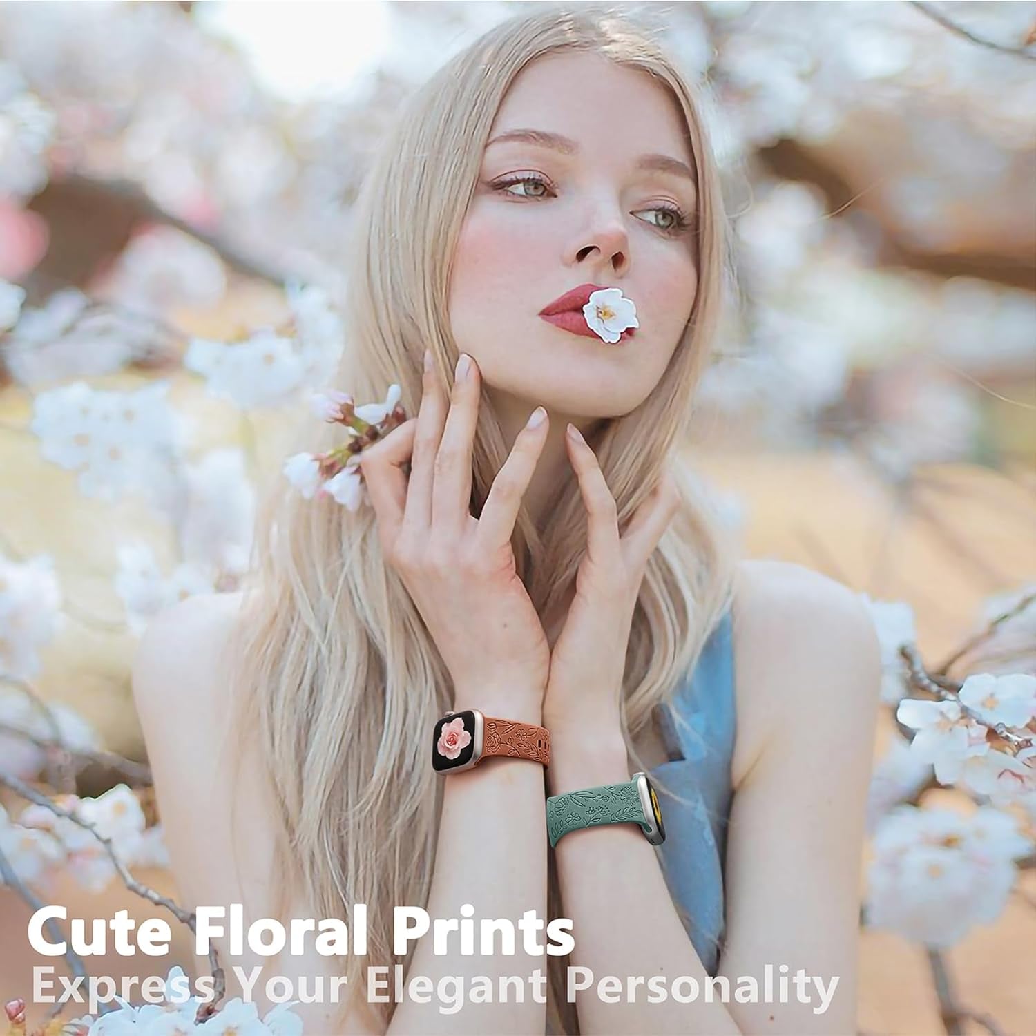 6 Pack Floral Engraved Bands Compatible with Apple Watch Band 44Mm 40Mm 38Mm 41Mm 45Mm 49Mm 42Mm Women, Soft Silicone Cute Flower Pattern Sport Strap for Iwatch Bands Series Ultra Ultra 2 SE 9 8 7 6 5 4 3 2 1