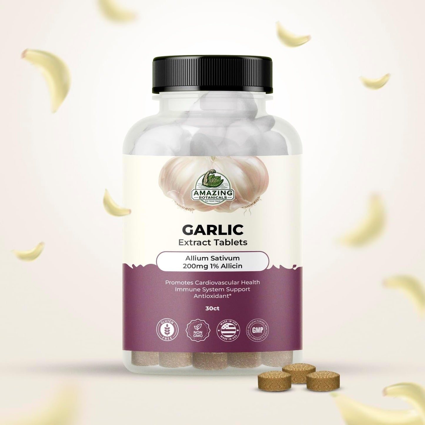 Garlic Extract Tablets - Allium Sativum 200Mg, 1% Allicin - High Potency Herbal Supplement for Wellness and Vitality - 30 Count TLBH