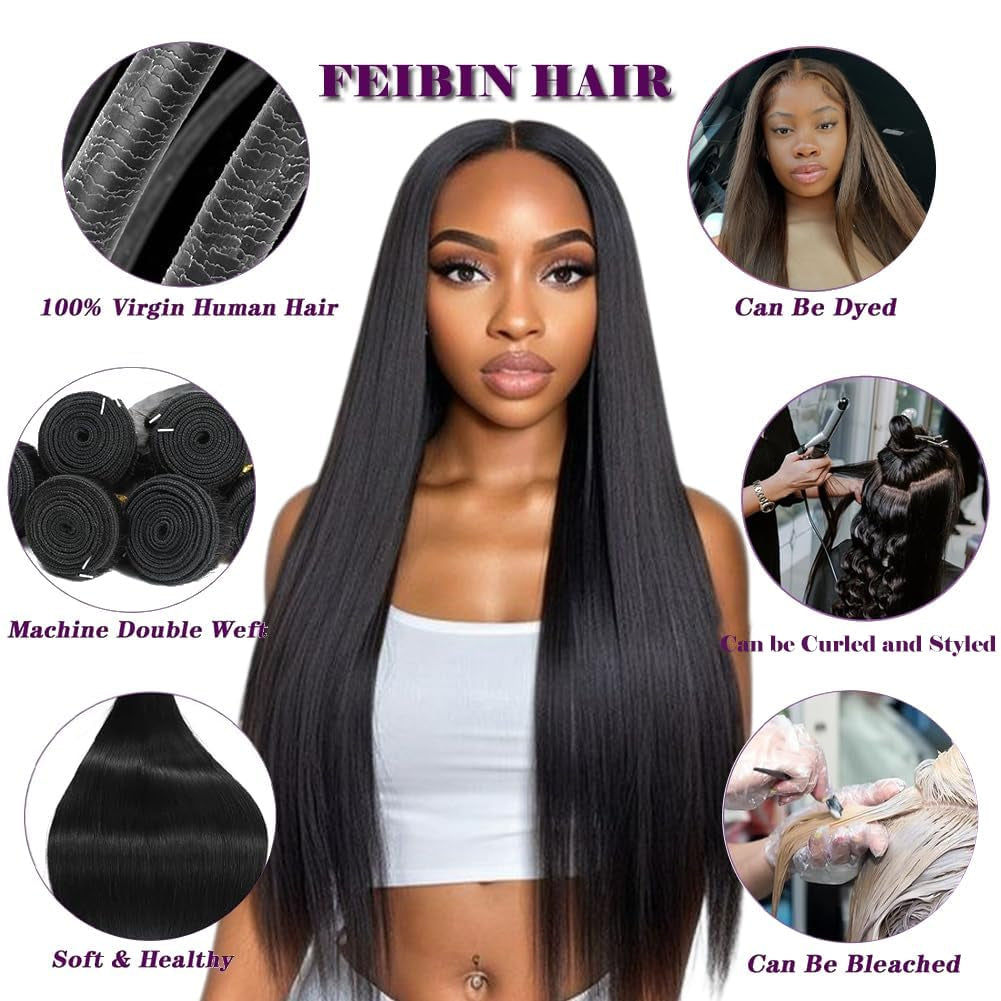 Straight Human Hair Bundles 14 14 14 Inch Trippy Hair Bundles Human Hair 100% Brazilian Unprocessed Raw Hair Bundles Weft Weave Bundles Human Hair Extensions for Black Women Natural Color